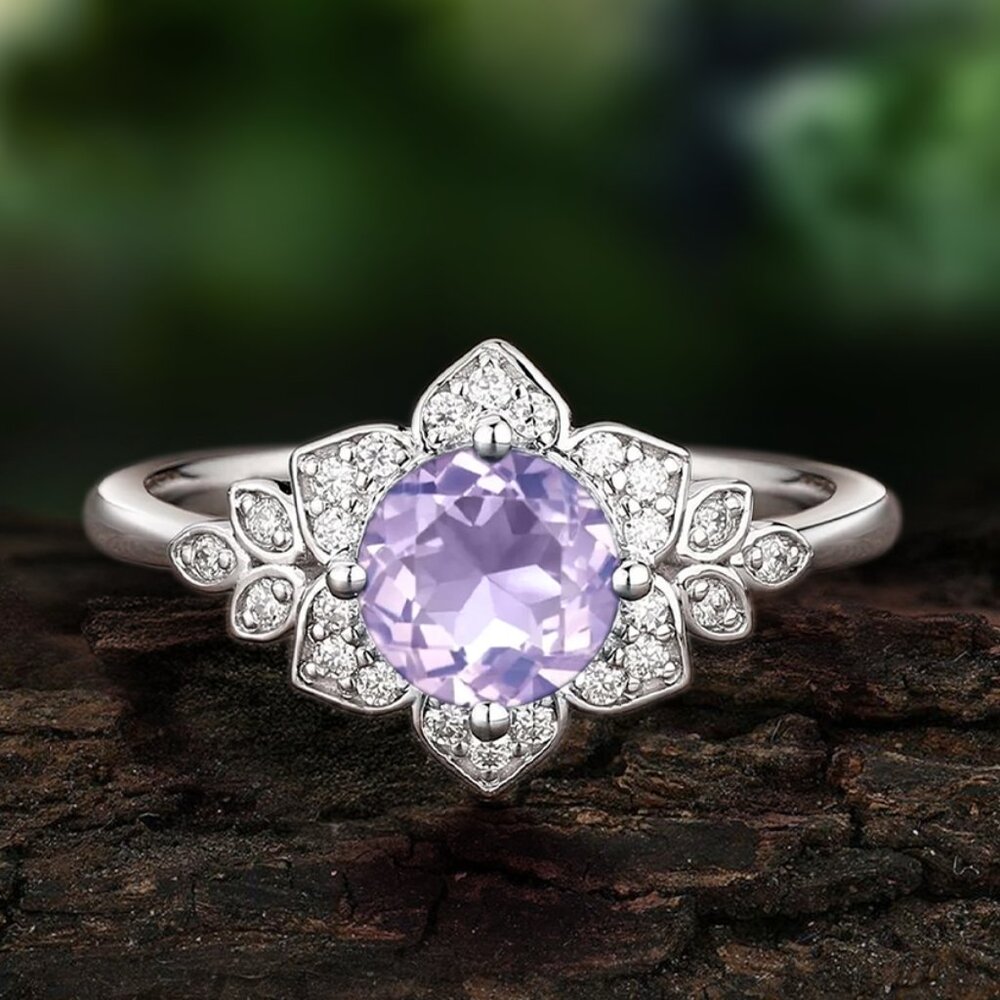 Vintage Style Floral ring - Lavender Amethyst, February Birthstone / Flower Ring